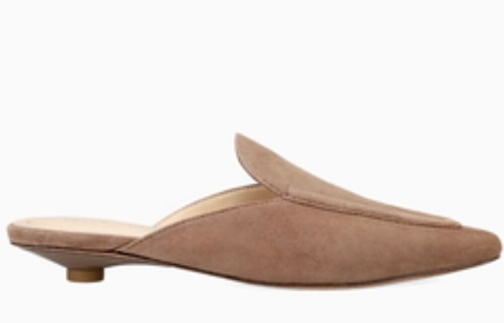Pelle Moda Amias Women's SZ 8M Taupe Kid Suede Pointed Square Toe Mule Low Heel